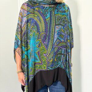 Handmade Silk Poncho with Paisley Pattern One-Size Fits Many (with scarf)